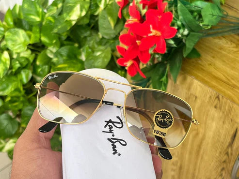 RB New Modern Stylish Addition Shaded Brown Shade & Gold 3136 Square Sunglass For Unisex