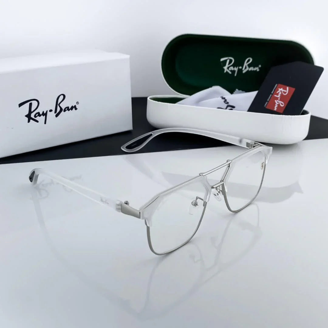 RB Fancy White Clear Eyewear For Daily Causal Evergreen UV Protected For Unisex.