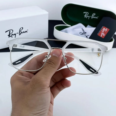 RB Fancy White Clear Eyewear For Daily Causal Evergreen UV Protected For Unisex.