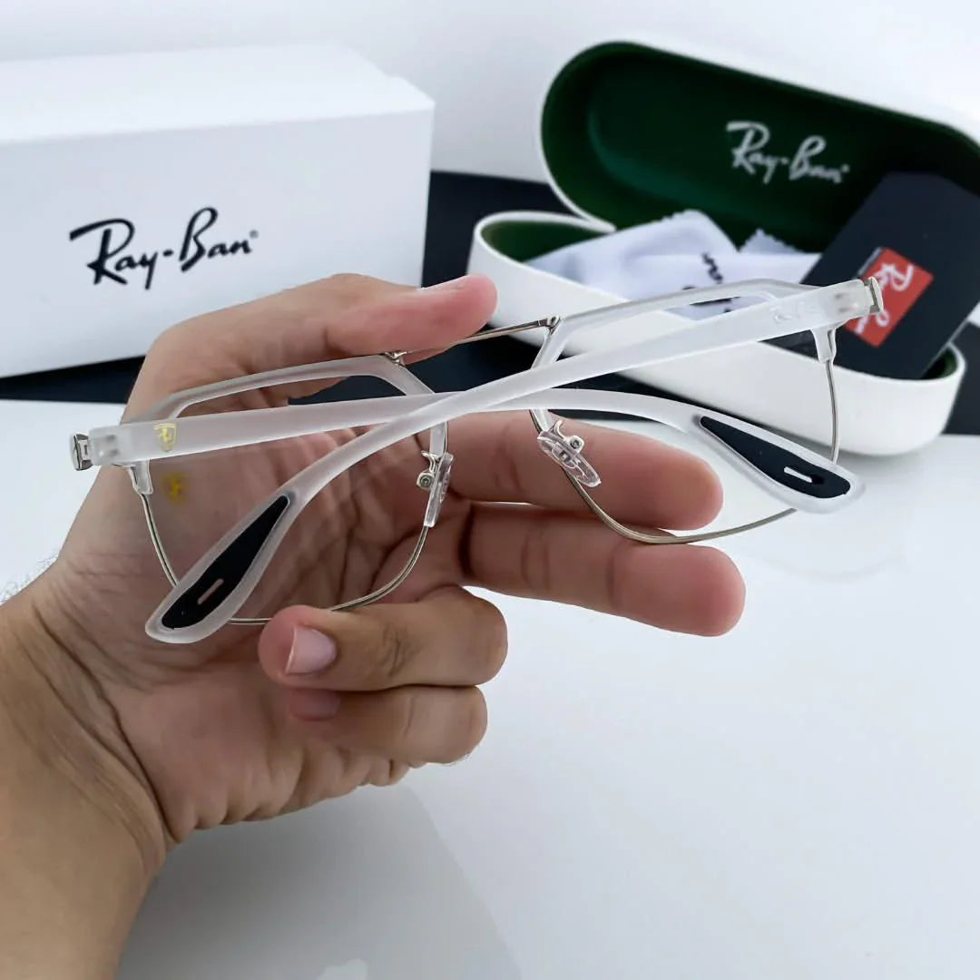 RB Fancy White Clear Eyewear For Daily Causal Evergreen UV Protected For Unisex.