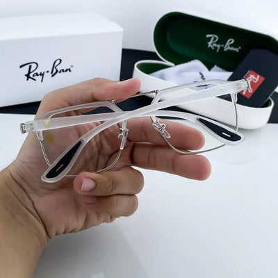 RB Fancy White Clear Eyewear For Daily Causal Evergreen UV Protected For Unisex.