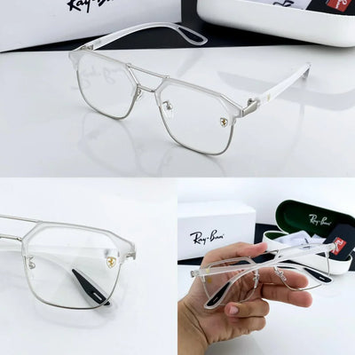 RB Fancy White Clear Eyewear For Daily Causal Evergreen UV Protected For Unisex.