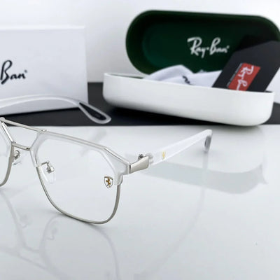 RB Fancy White Clear Eyewear For Daily Causal Evergreen UV Protected For Unisex.