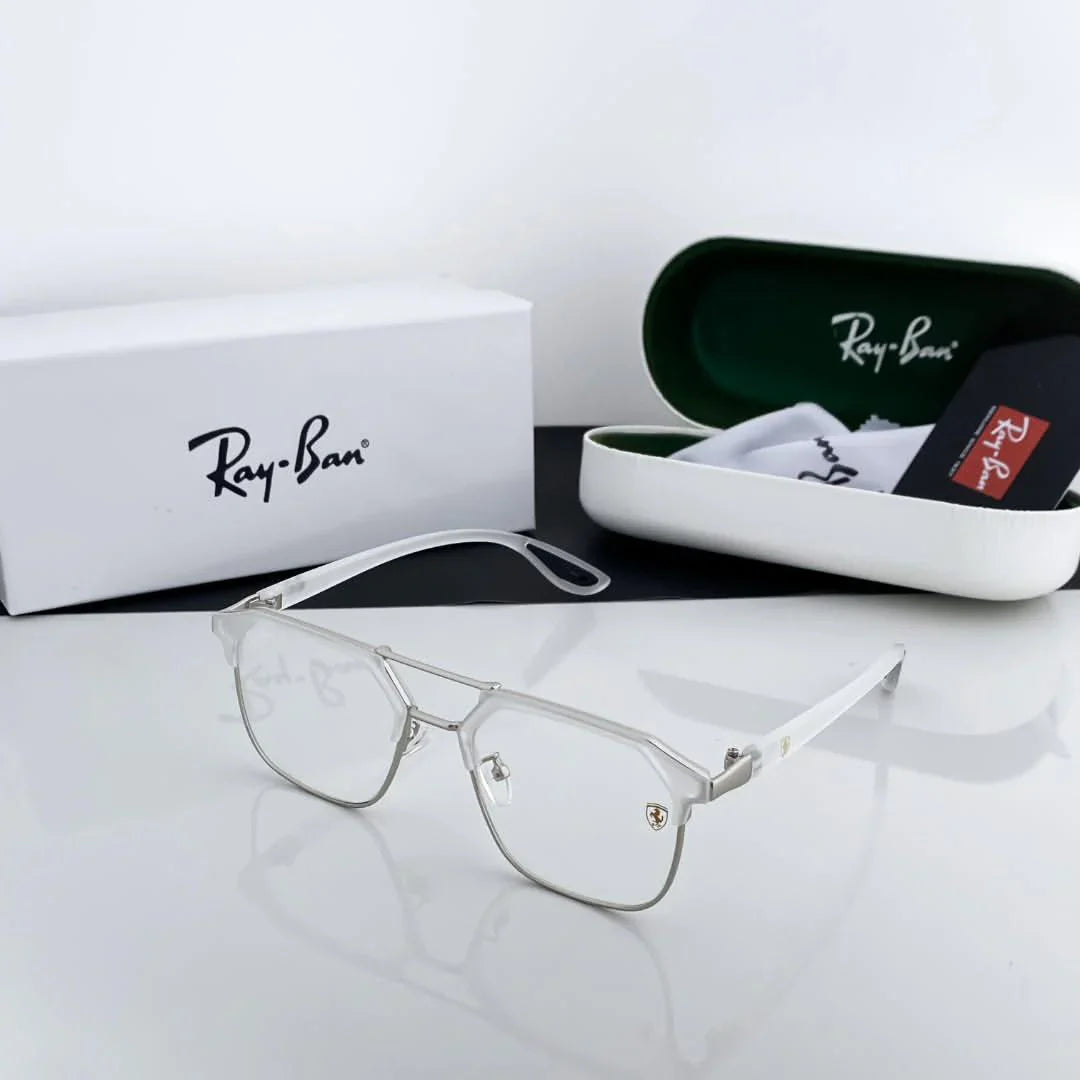 RB Fancy White Clear Eyewear For Daily Causal Evergreen UV Protected For Unisex.