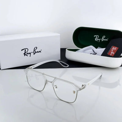 RB Fancy White Clear Eyewear For Daily Causal Evergreen UV Protected For Unisex.