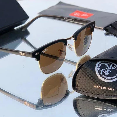 RB Brown & Gold 3016 Club Master Trendy Hot Favourite Wintage Sunglass For Unisex.