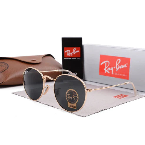 RB Black & Gold 3447 Round Panto Trendy Hot Favourite Wintage Sunglass For Unisex.